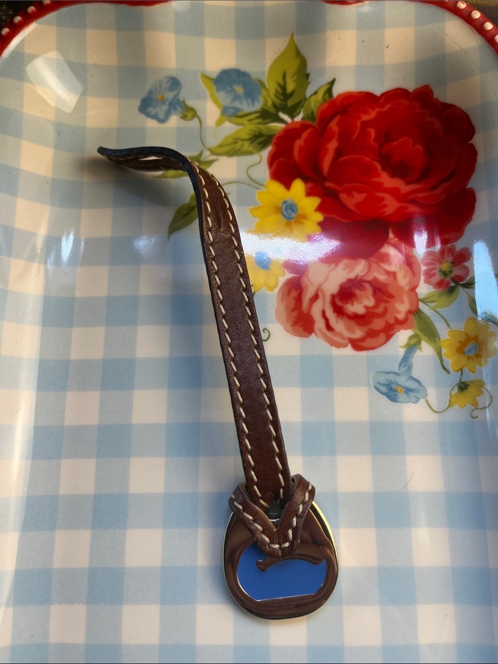 Dooney & Bourke Brown Leather Hang Tag w/ Blue Duck